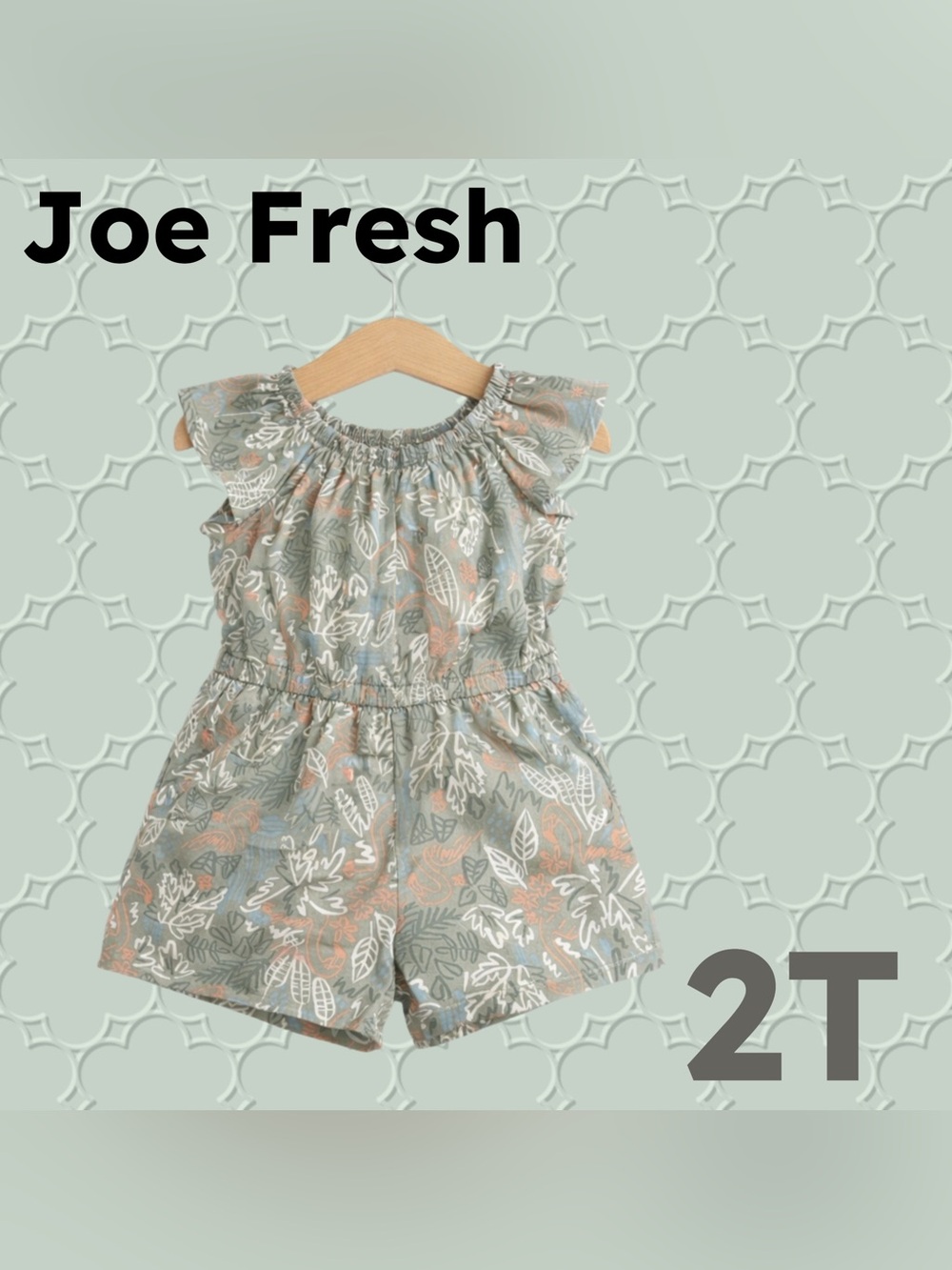 🇨🇦👍GUC JOE FRESH | 2T | Sage Green Boho Toddler romper with tropical pattern